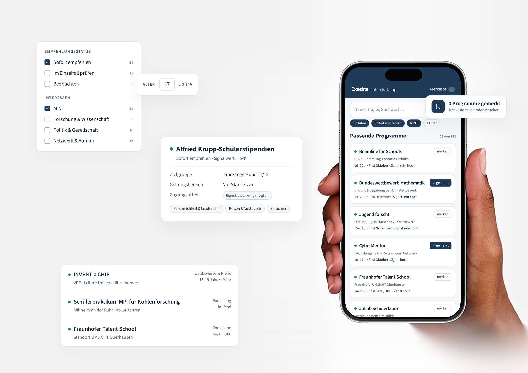 Die Exedra-App mit dem Talentkatalog